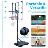 ZNTS Basketball Hoop Portable Basketball Goal for Indoor Outdoor Basketball Stand 5.6-7 ft Adjustable 32 84237129