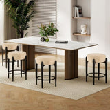 Mid-Century Modern Chair Set of 4 - 23.6" Backless Kitchen Stools with Beige Boucle Upholstery & T3661P338512