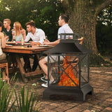 ZNTS 24" Pagoda-Style Steel Wood- Pit with Log Grate and Poker - Black High-Temperature Paint W2127P150072