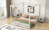 King Size Canopy Platform Bed with Support Legs,White WF309290AAK