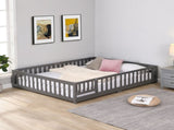 full Size Floor Bed with Door,Solid Wood Platform Bed Frame with Fence,Suitable for children,Pine W495123242