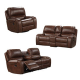 Achern Brown Leather-Air Nailhead Manual Reclining 3-Piece Sofa Set T2574P198808
