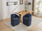 059-Set of 1 Chenille Fabric Dining Armchair With Back Cushion and Universal Wheels,Blue W527P242556