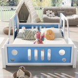 Full Size Classic Car-Shaped Platform Bed with Wheels,Blue WF306743AAC