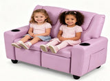 Pink 2Seater Kids Recliner Loveseat, Adjustable Double Toddler Sofa with Cup Holders & Storage 51633070