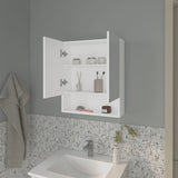White Medicine Cabinet with Mirrored Doors and Open Storage B062P290240