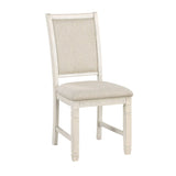 Antique White Finish Wooden Side Chairs 2pcs Set Textured Fabric Upholstered Dining Chairs B01155793