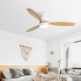 52 Inch Flush Mount Ceiling Fan DC 3 Solid Wood Fan Blade Noiseless Reversible Motor Remote Control W934P146081