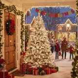 5FT Flocked Christmas Tree 407 Tips Artificial Plant with 150 Warm White Lights Sturdy Metal Stand 36299344