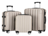 ABS Trolley Case 20in 24in 28in 3PCS Suitcase Set Striped Textured Suitcase Champagne Gold 10461494