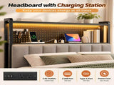 Twin Size Headboard with Pegboard Storage Shelf, Adjustable Upholstered Backrest, LED Light Strip & 91606470