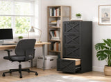 Farmhouse Vertical Printer Stand with X Pattern, 4-Drawer Storage Cabinet Fits Letter Files, Black 62748304