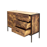 Industrial Style 6 Drawer Double Dresser,Rustic Brown Wood Storage Dresser Clothes Organizer with W141260283
