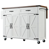 K&K 53.5''Farmhouse Kitchen Island with Power Outlet, Kitchen Storage Island with Drop Leaf, Spice N707P170348W