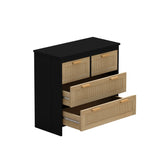4 Drawers Rattan Cabinet,for Bedroom,Living Room,Dining Room,Hallways,Easy Assembly, Black W757137660