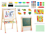 Natural Pine Wood 3-in-1 Kids Art Easel with Magnetic Whiteboard & Chalkboard, Adjustable Height 53682612