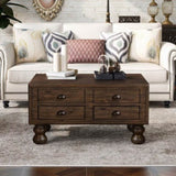 Solid Wood Rectangle Coffee Table for Living Room, 40-Inch Antique Coffee Table with 4 Drawers, Wood W1202P176740