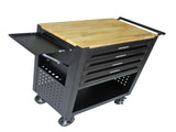 4 DRAWERS MULTIFUNCTIONAL TOOL CART WITH WHEELS AND WOODEN TOP-BLACK 25802222