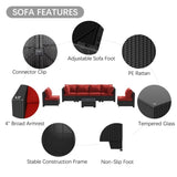 7 Piece Patio Furniture Set, All-Weather Wicker Outdoor Conversation Set with Sectional Sofa, Rattan 29052709