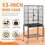 53" Large Flight Bird Cage with Rolling Stand & Storage Shelf for Parrots Lovebird Cockatiel 64100924