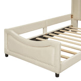 Twin Size Upholstered Daybed with Classic Stripe Shaped Headboard, Beige WF308905AAA