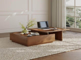 Luxury Walnut Wood Square Coffee Table with Large Hidden Storage, Expandable Tabletop Center Table W5909P533839