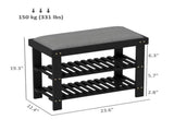 Storage Bench 3-Tier Entryway Bench with Cushion & Shoe Rack 23.6"x11.4"x19.3" Black 61808839