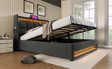 Full size Upholstered Platform bed with a Hydraulic Storage System, LED and USB Charging, Grey 28931519