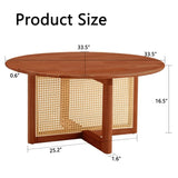 A natural and elegant deep red wooden coffee table with artificial rattan decorations, perfect for a W1512P363031