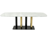 Modern Luxury Dining Table,51" Rectangular Tempered Glass Top with Marble Pattern Print,Gold W5123P515100