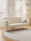 71 inch convertible love seat sofa, American retro beige velvet, suitable for small living room, W165878946
