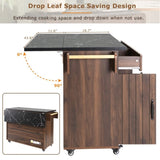 K&K Kitchen Island with Trash Can Storage Cabinet, Kitchen Cart with Drop Leaf, Spice, Towel WF326381AAZ