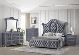 1pc Glam 9-Drawer Dresser w Tempered Glass Top Velvet Tufted Drawer Front Faux Crystal Drawer Knobs B011P228579