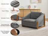 057- Set of 1 Chenille Fabric Modern Upholstered Armchair with Wooden Side Frame , Accent Leisure W527P239828