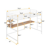 ZNTS Twin Metal Loft Bed with Desk and Shelve,White MF292491AAK