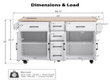56.5'' Kitchen Island with Drop Leaf, Power Outlet, Embossed Vertical Stripe Rolling Kitchen Cart on 97642031