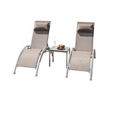 ZNTS Pool Lounge Chairs Set of 3, Adjustable Aluminum Outdoor Chaise Lounge Chairs with Metal Side Table, W1859109833