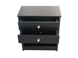 40 x 30 x 60cm Round Handle Night Stand with Two Drawer Black 60016126