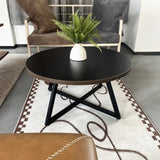 Round Coffee Table Wood Grain and Black Metal W2221P190907