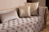 Button Tufted Sofa with Velvet Fabric and Gold Accent in Taupe B00961115