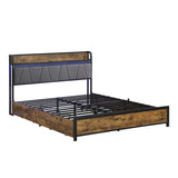 Queen Size Bed Frame, Storage Headboard with Charging Station and 4 Storage Drawers,LED Lights , W2297P218132