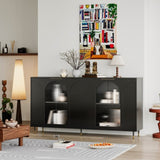 Accent Cabinet Black Lacquered Wooden Cabinet with 4 Glass Doors Sideboard Buffet Server Cabinet W1435133310