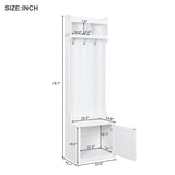 ON-TREND Minimalist Slim Hall Tree Cabinet & 6 Hanging Hooks, Multi-functional Storage Bench 03416397