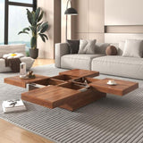 ZNTS Square Marble Veneer Coffee Table Sliding Top with Storage in Walnut 39.4'' 13693693