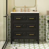 30'' Bathroom Vanity with Ceramic Sink Combo, Free Standing Single Vanity Set with 3 Drawers, Solid N710P246209B
