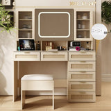 Large Vanity Table Set with LED Lighted Mirror, Vanity Desk with Charging Station, Makeup Table with 64189891