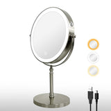 ZNTS 8 Inches Lighted Makeup Mirror with 10X Magnification, Double Sided Vanity Mirror with 3 Colors, W1627P171041