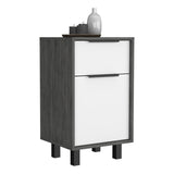 Nightstand 27" H, One Drawer, Storage with Door, Four Legs, Smokey Oak / White B097132987