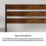 Iron Platform Bed Frame with Rustic Wood Headboard & Footboard - Brown W2992P233432