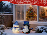 Set of 2 Lighted Plush Penguin and Snowman Christmas Decorations, Pre-lit Pull Up Holiday Decor with 71294454